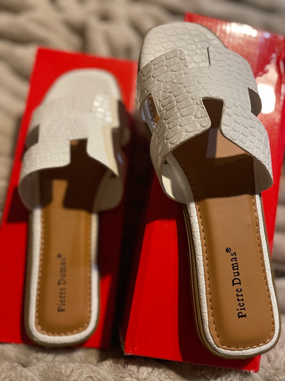 Rare Pierre Dumas White Croc-Embossed Slide Mules